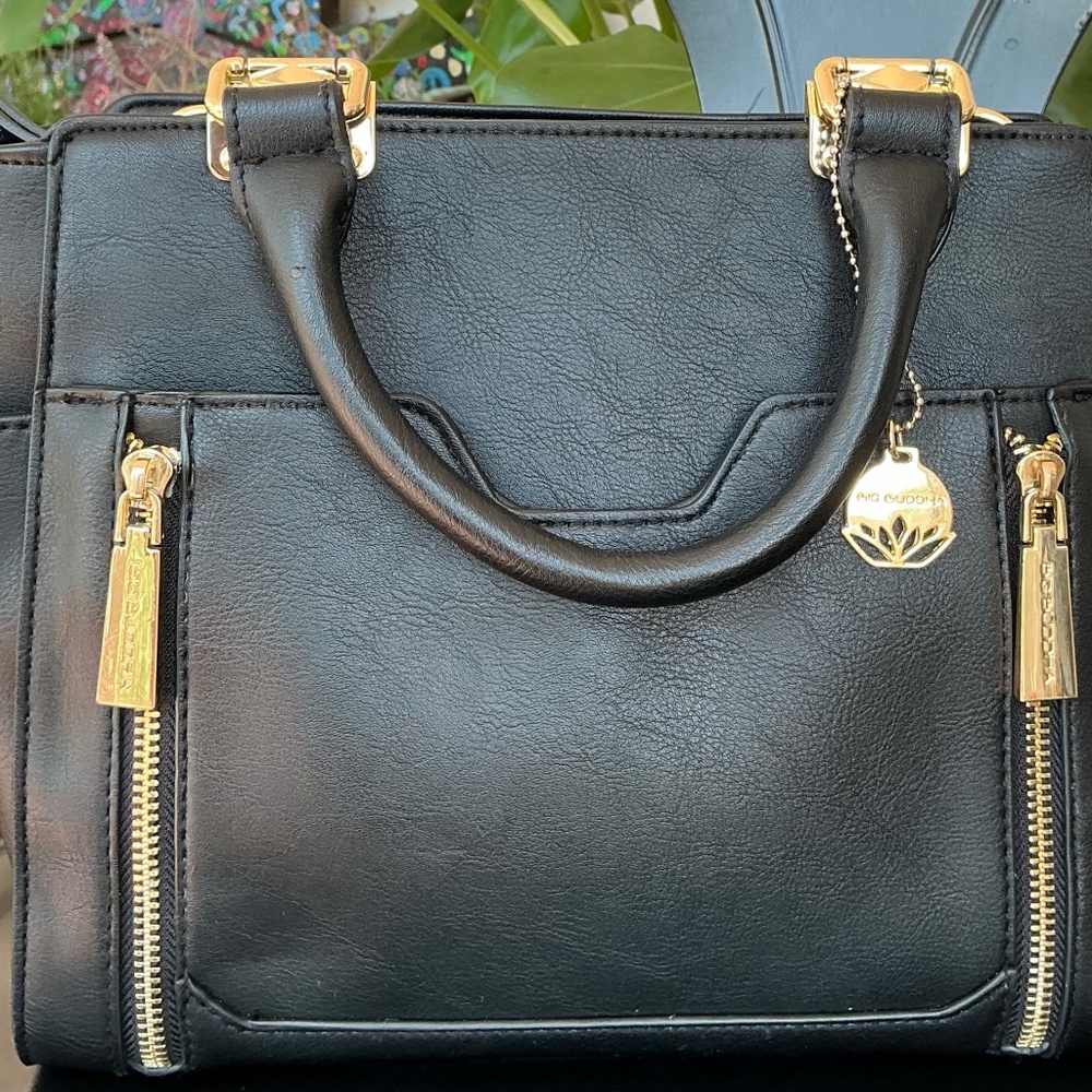 Big Buddha Black Vegan Leather Tote Bag